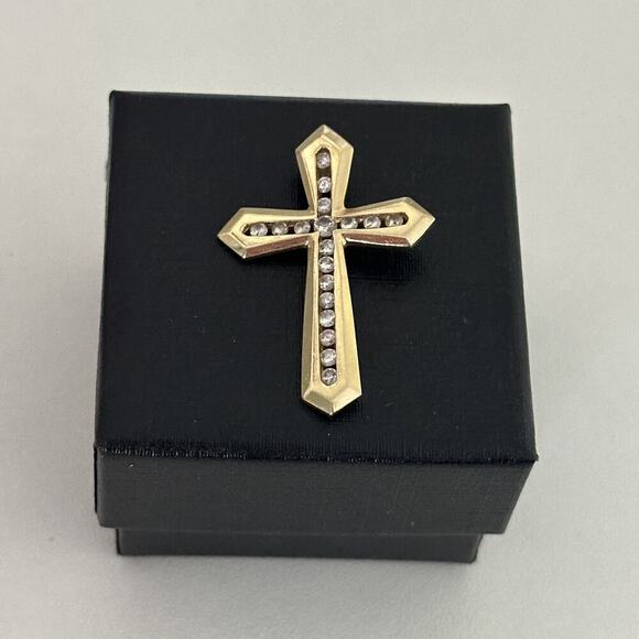 10K Yellow Gold Diamond Cross Religious Pendant - Picture 2 of 13